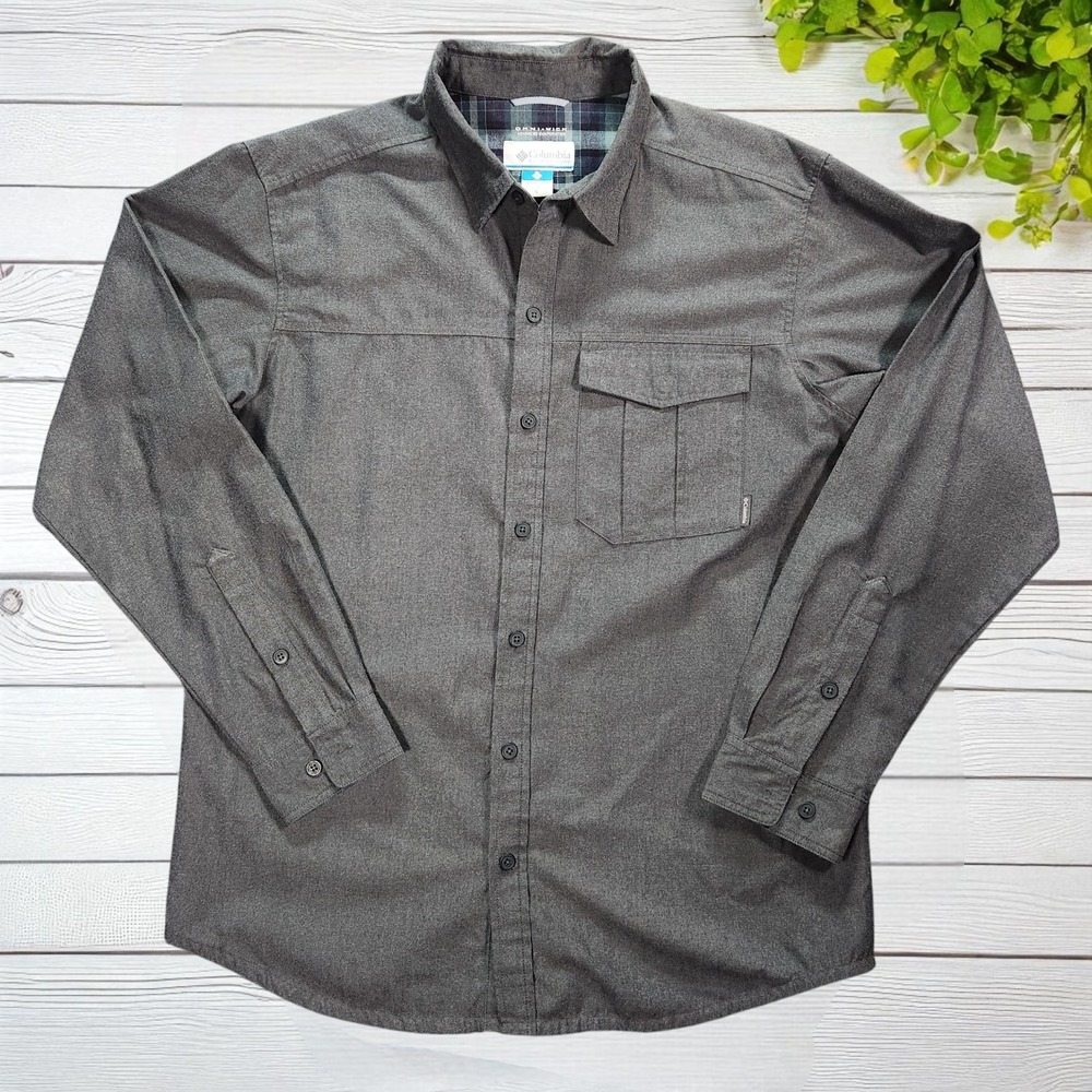 Columbia Mens Shirt Omni-Wick Long Sleeve Button Down Charcoal Gray Large Hiking